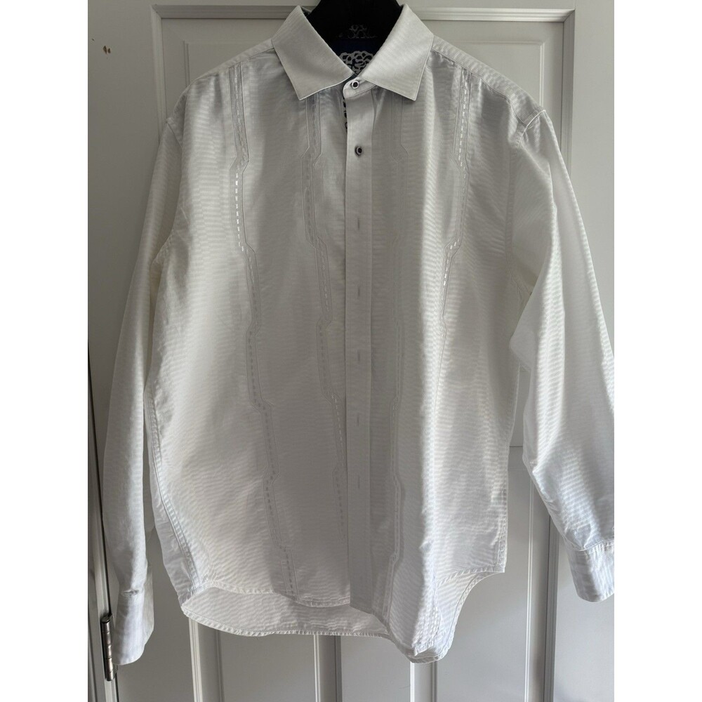Robert Graham White Long Sleeved Button Down Casual Dress Shirt Flip Cuff XL